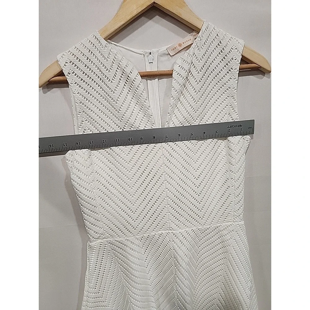 Tory Burch White Sleeveless Eyelet Fit & Flare Dress XS/TP, A-line Hidden Zipper